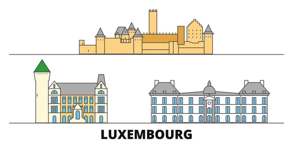 Luxemburgo hito plano vector ilustración. Luxemburgo línea de la ciudad con lugares de interés turístico famosos, horizonte, diseño . — Vector de stock