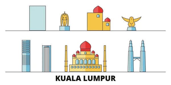 Malaysien, kuala lumpur flache landmarken vektorillustration. malaysia, kuala lumpur line city mit berühmten reisesehenswürdigkeiten, skyline, design. — Stockvektor