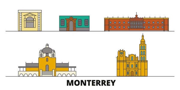 Mexiko, Monterrey platt sevärdheter vektorillustration. Mexiko, Monterrey linje stad med berömda resa sevärdheter, skyline, design. — Stock vektor