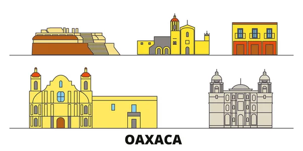 México, Oaxaca hito plano vector ilustración. México, Oaxaca line city con lugares de interés turístico famosos, horizonte, diseño . — Vector de stock