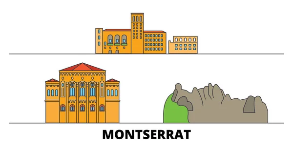 Montserrat punti di riferimento piatto illustrazione vettoriale. Montserrat line città con famosi luoghi di viaggio, skyline, design . — Vettoriale Stock