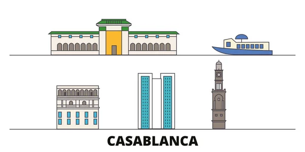 Marrocos, Casablanca marcos planos ilustração vetorial. Marrocos, Casablanca linha da cidade com vistas famosas do curso, skyline, projeto . — Vetor de Stock