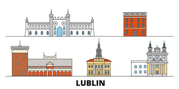 Polonia, Lublin plana hito vector ilustración. Polonia, Lublin line city con lugares de interés turístico famosos, horizonte, diseño . — Vector de stock