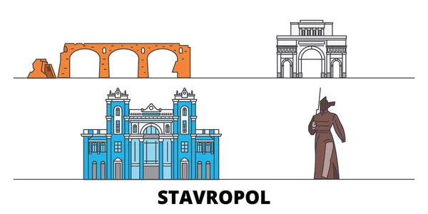 Rusia, Stavropol plana monumentos vector ilustración. Rusia, Stavropol línea de la ciudad con lugares de interés turístico famosos, horizonte, diseño . — Vector de stock