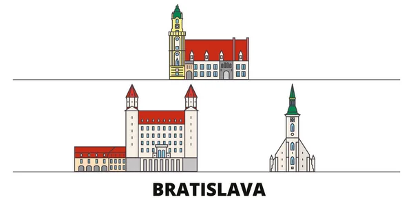 斯洛伐克, 布拉迪斯拉发平面地标向量例证。斯洛伐克, 布拉迪斯拉发线城市与著名的旅游景点, 天际线, 设计. — 图库矢量图片