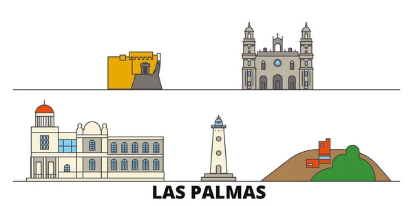 Španělsko, Las Palmas ploché památky vektorové ilustrace. Španělsko, město Las Palmas linie s slavných cestovních památky, Panorama, design. — Stockový vektor