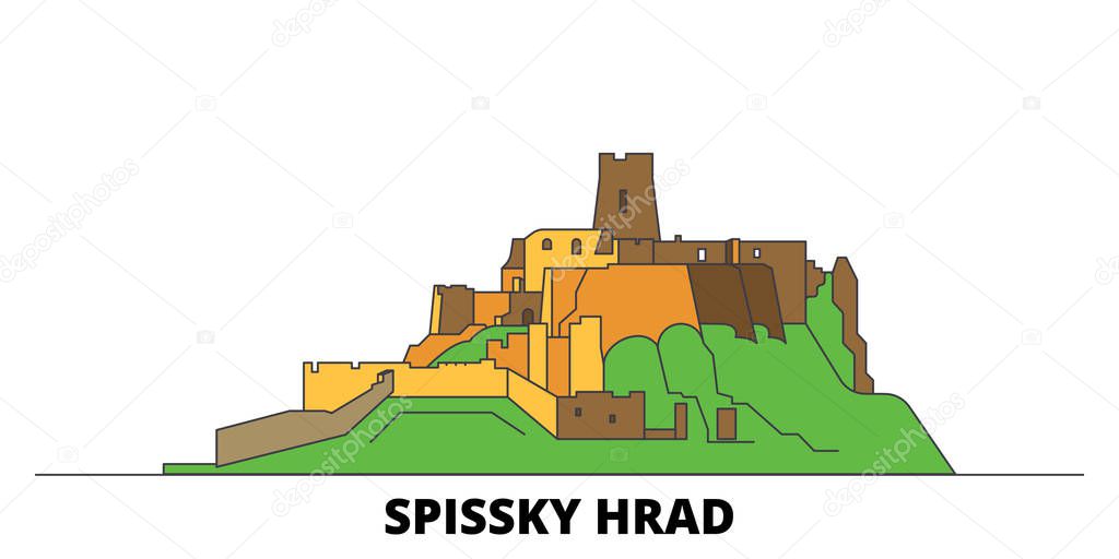 Slovakia, Spissky Hrad flat landmarks vector illustration. Slovakia, Spissky Hrad line city with famous travel sights, skyline, design. 