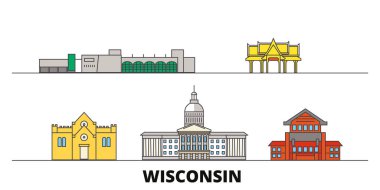 Amerika Birleşik Devletleri, Madison düz yerlerinden illüstrasyon vektör. Amerika Birleşik Devletleri, Madison satır şehir ünlü seyahat yerler, manzarası, tasarım ile. 