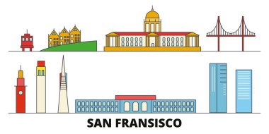 Amerika Birleşik Devletleri, San Francisco düz yerlerinden illüstrasyon vektör. Amerika Birleşik Devletleri, San Francisco satır şehir ünlü seyahat yerler, manzarası, tasarım ile. 