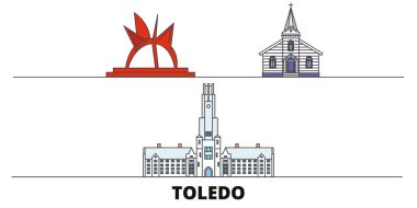 Amerika Birleşik Devletleri, Toledo düz yerlerinden illüstrasyon vektör. Amerika Birleşik Devletleri, Toledo satır şehir ünlü seyahat yerler, manzarası, tasarım ile. 