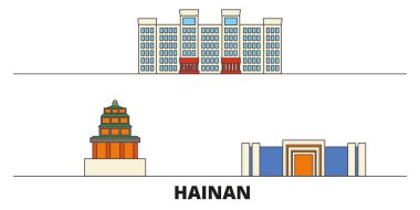 Çin, Hainan düz yerlerinden illüstrasyon vektör. Çin, Hainan satır şehir ünlü seyahat yerler, manzarası, tasarım ile. 