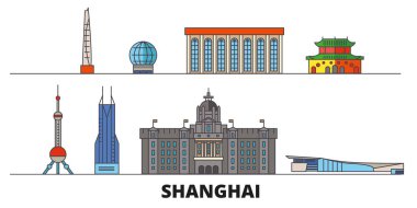 Çin, Shanghai simge vektör çizim düz. Çin, Shanghai satır şehir ünlü seyahat yerler, manzarası, tasarım ile. 