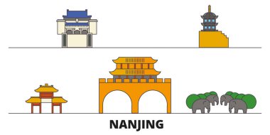 Çin, Nanjing simge vektör çizim düz. Çin, Nanjing satır şehir ünlü seyahat yerler, manzarası, tasarım ile. 