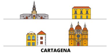 Kolombiya, Cartagena simge vektör çizim düz. Kolombiya, Cartagena satır şehir ünlü seyahat yerler, manzarası, tasarım ile. 