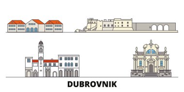 Hırvatistan, Dubrovnik simge vektör çizim düz. Hırvatistan, Dubrovnik satır şehir ünlü seyahat yerler, manzarası, tasarım ile. 