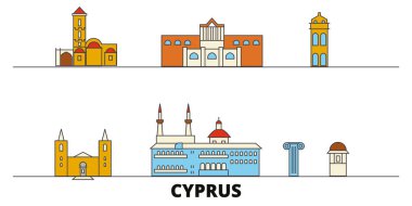 Kıbrıs düz yerlerinden illüstrasyon vektör. Kıbrıs satır şehir ünlü seyahat yerler, manzarası, tasarım ile. 