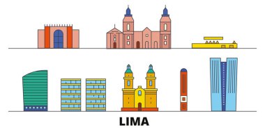 Peru, Lima simge vektör çizim düz. Peru, Lima satır şehir ünlü seyahat yerler, manzarası, tasarım ile. 