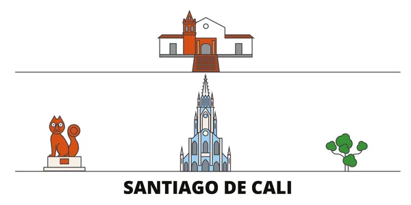 Colombia, Santiago De Cali pianura punti di riferimento vettoriale illustrazione. Colombia, Santiago De Cali line city con famose attrazioni turistiche, skyline, design . — Vettoriale Stock
