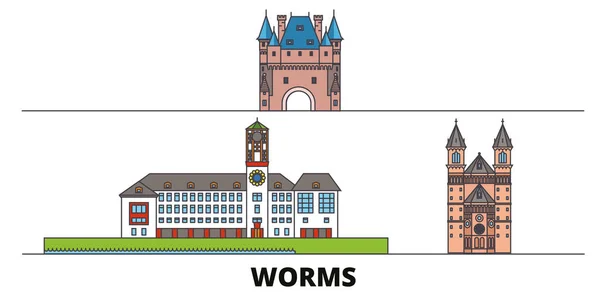 Germania, Worms flat landmarks vector illustration. Germania, Worms line city con famosi luoghi di viaggio, skyline, design . — Vettoriale Stock