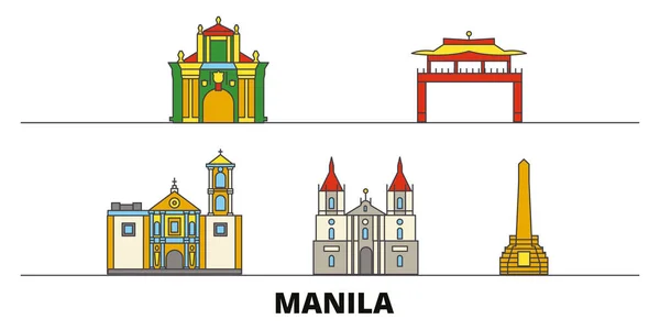 Filipinas, Manila plana marcos ilustração vetorial. Filipinas, Manila line city com pontos turísticos de viagens famosas, skyline, design . — Vetor de Stock