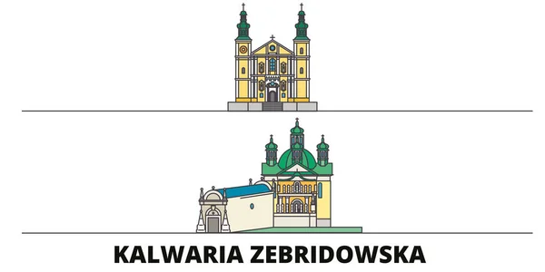 Lengyelország, Kalwaria Zebrzydowska lapos tereptárgyak vektoros illusztráció. Lengyelország, Kalwaria Zebrzydowska vonal város híres utazási látnivalók, városkép, design. — Stock Vector