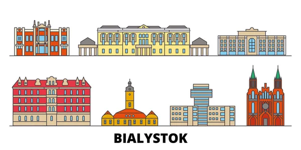 波兰, 比亚利斯托克平面地标向量例证。波兰, 比亚利斯托克线城市与著名的旅游景点, 天际线, 设计. — 图库矢量图片