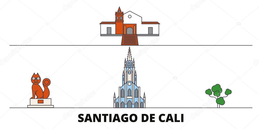 Colombia, Santiago De Cali flat landmarks vector illustration. Colombia, Santiago De Cali line city with famous travel sights, skyline, design. 