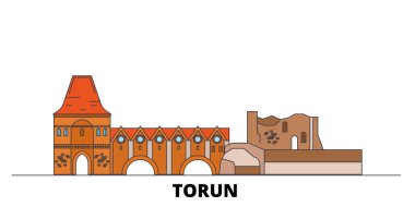 Polonya, Torun şehir düz yerlerinden illüstrasyon vektör. Polonya, Torun şehir hattı şehir ünlü seyahat yerler, manzarası, tasarım ile. 