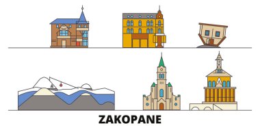 Polonya, Zakopane düz yerlerinden illüstrasyon vektör. Polonya, Zakopane satır şehir ünlü seyahat yerler, manzarası, tasarım ile. 