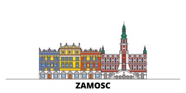 Polonya, Zamosc düz yerlerinden illüstrasyon vektör. Polonya, Zamosc satır şehir ünlü seyahat yerler, manzarası, tasarım ile. 