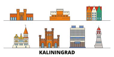 Rusya, Kaliningrad simge vektör çizim düz. Rusya, Kaliningrad satır şehir ünlü seyahat yerler, manzarası, tasarım ile. 