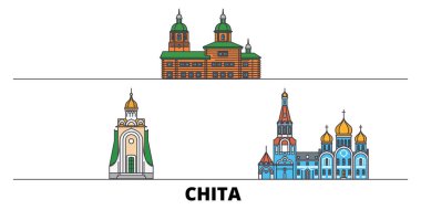 Rusya, Chita simge vektör çizim düz. Rusya, Chita satır şehir ünlü seyahat yerler, manzarası, tasarım ile. 