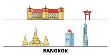 Tayland, Bangkok şehir düz yerlerinden illüstrasyon vektör. Tayland, Bangkok şehir hattı şehir ünlü seyahat yerler, manzarası, tasarım ile. 