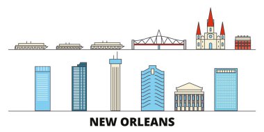 Amerika Birleşik Devletleri, New Orleans düz yerlerinden illüstrasyon vektör. Amerika Birleşik Devletleri, New Orleans satır şehir ünlü seyahat yerler, manzarası, tasarım ile. 