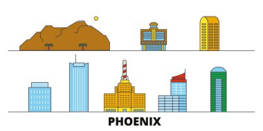 Amerika Birleşik Devletleri, Phoenix düz yerlerinden illüstrasyon vektör. Amerika Birleşik Devletleri, Phoenix satır şehir ünlü seyahat yerler, manzarası, tasarım ile. 
