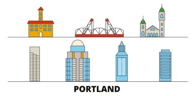 Amerika Birleşik Devletleri, Portland düz yerlerinden illüstrasyon vektör. Amerika Birleşik Devletleri, Portland satır şehir ünlü seyahat yerler, manzarası, tasarım ile. 