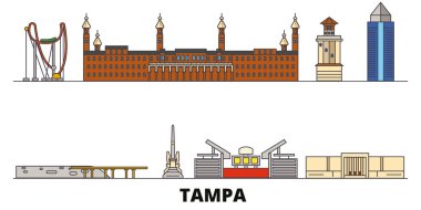 Amerika Birleşik Devletleri, Tampa düz yerlerinden illüstrasyon vektör. Amerika Birleşik Devletleri, Tampa satır şehir ünlü seyahat yerler, manzarası, tasarım ile. 