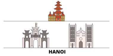 Vietnam, Hanoi simge vektör çizim düz. Vietnam, Hanoi satır şehir ünlü seyahat yerler, manzarası, tasarım ile. 