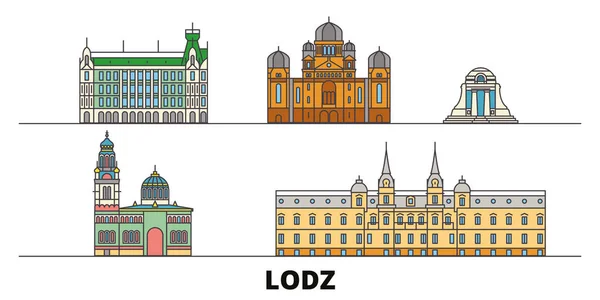 Polonia, Lodz plana monumentos vector ilustración. Polonia, Lodz ciudad línea con lugares de interés turístico famosos, horizonte, diseño . — Vector de stock