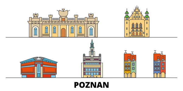 Polonia, Poznan plana hito vector ilustración. Polonia, Poznan línea de la ciudad con lugares de interés turístico famosos, horizonte, diseño . — Vector de stock