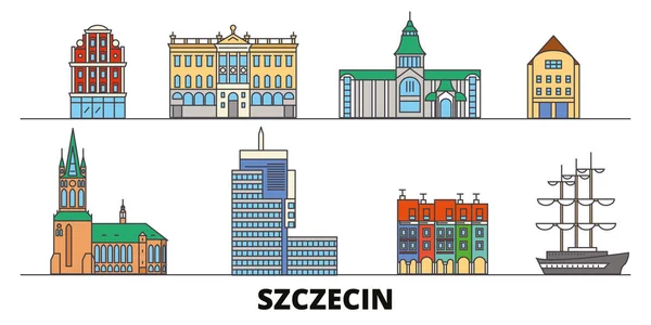 Polonia, Szczecin plana monumentos vector ilustración. Polonia, ciudad línea de Szczecin con lugares de interés turístico famosos, horizonte, diseño . — Vector de stock