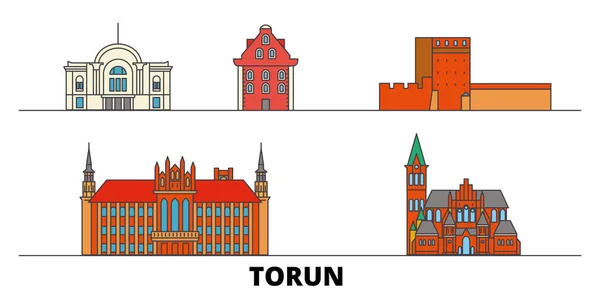 Polonia, Torun plana monumentos vector ilustración. Polonia, Torun line city con lugares de interés turístico famosos, horizonte, diseño . — Vector de stock