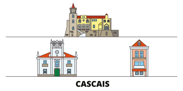 Portugal, Cascais plana monumentos vector ilustración. Portugal, Cascais line city con lugares de interés turístico famosos, horizonte, diseño . — Vector de stock