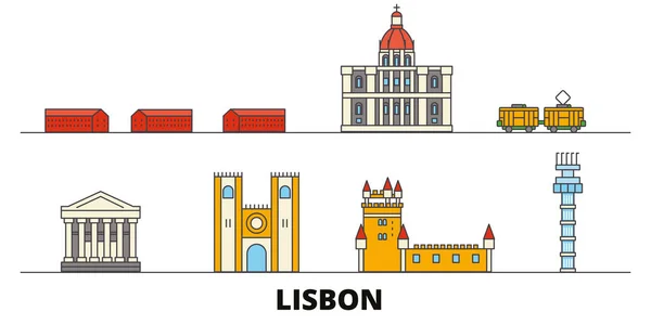 Portugal, Lisboa hito plano vector ilustración. Portugal, Lisboa línea de la ciudad con lugares de interés turístico famosos, horizonte, diseño . — Vector de stock