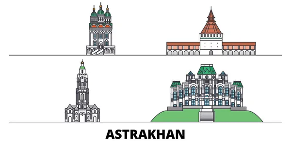 Rusia, Astracán plana hito vector ilustración. Rusia, ciudad de la línea de Astracán con lugares de interés turístico famosos, horizonte, diseño . — Vector de stock