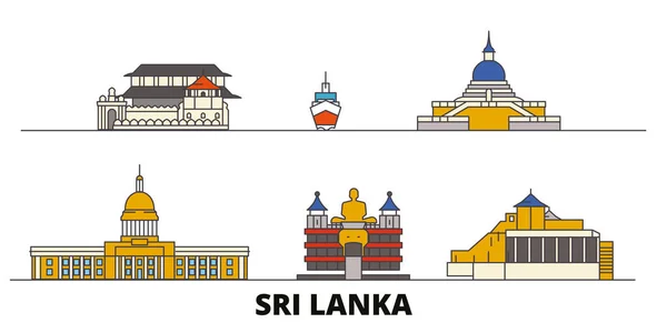 Srí Lanka plochý památky vektorové ilustrace. Srí Lanka linie město slavných cestovních památky, Panorama, design. — Stockový vektor