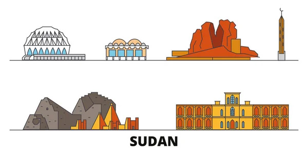 Sudán hito plano vector ilustración. Sudán línea de la ciudad con lugares de interés turístico famosos, horizonte, diseño . — Vector de stock