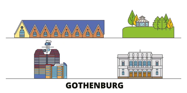 Suecia, Gotemburgo plana hito vector ilustración. Suecia, Ciudad de Gotemburgo línea con lugares de interés turístico famosos, horizonte, diseño . — Vector de stock