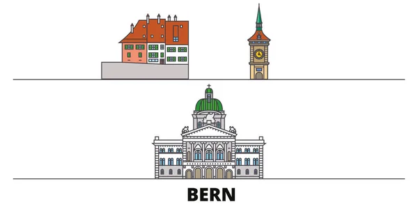 Švýcarsko, Bern ploché památky vektorové ilustrace. Švýcarsko, Bern linie město slavných cestovních památky, Panorama, design. — Stockový vektor