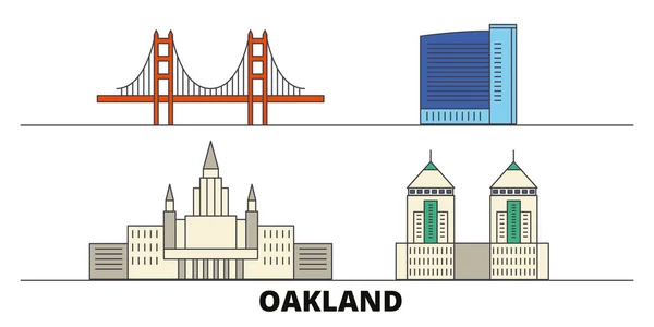 Estados Unidos, Oakland plana hito vector ilustración. Estados Unidos, Oakland line city con lugares de interés turístico famosos, horizonte, diseño . — Archivo Imágenes Vectoriales